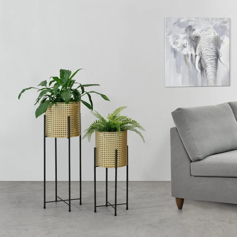 Soporte para macetas Mol 2 piezas Negro-Dorado en.casa