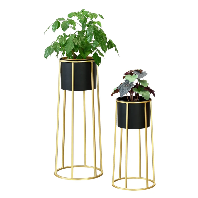 Soporte para maceta Macon 2 piezas Negro-Dorado en.casa
