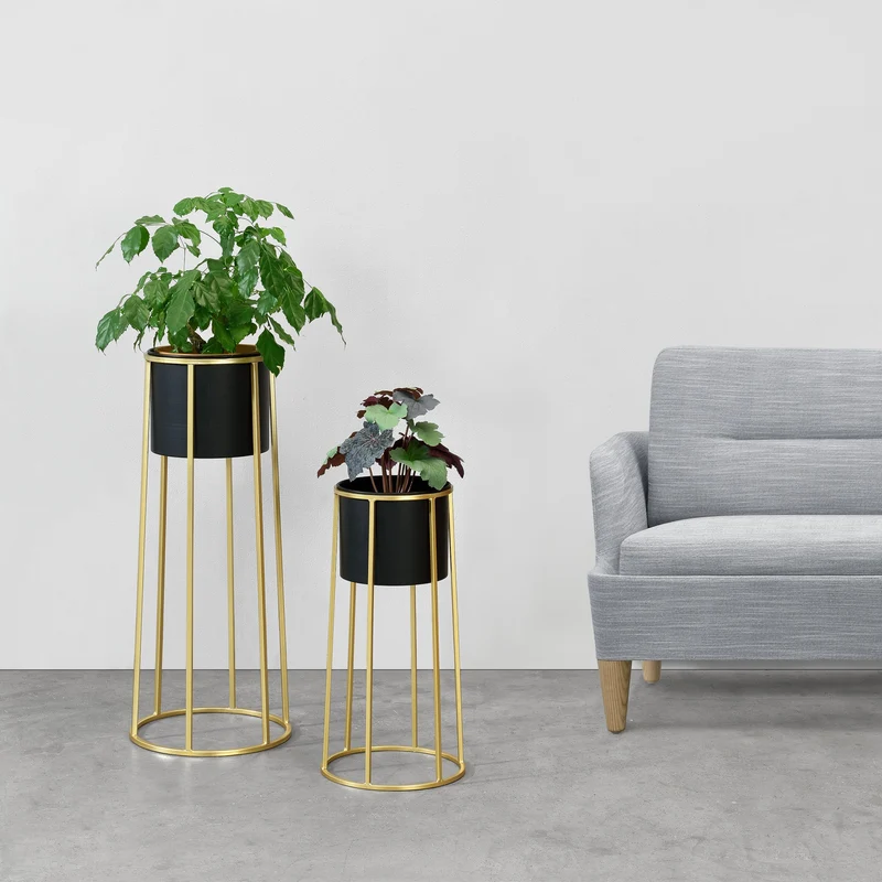 Soporte para maceta Macon 2 piezas Negro-Dorado en.casa