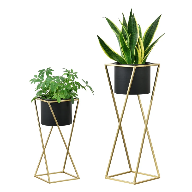 Soporte para macetas Mons 2 piezas Negro-Dorado en.casa