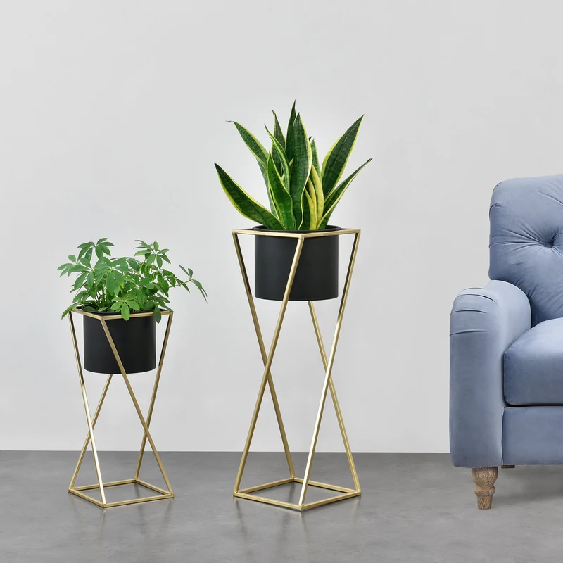 Soporte para macetas Mons 2 piezas Negro-Dorado en.casa