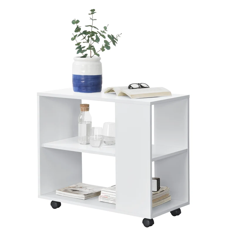Mesa de centro Älvdalen 60x70x35 cm con estante adicional y ruedas con freno Blanco en.casa