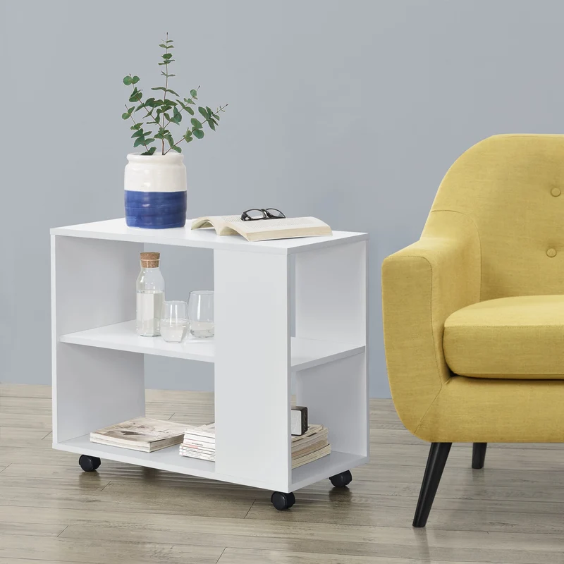 Mesa de centro Älvdalen 60x70x35 cm con estante adicional y ruedas con freno Blanco en.casa