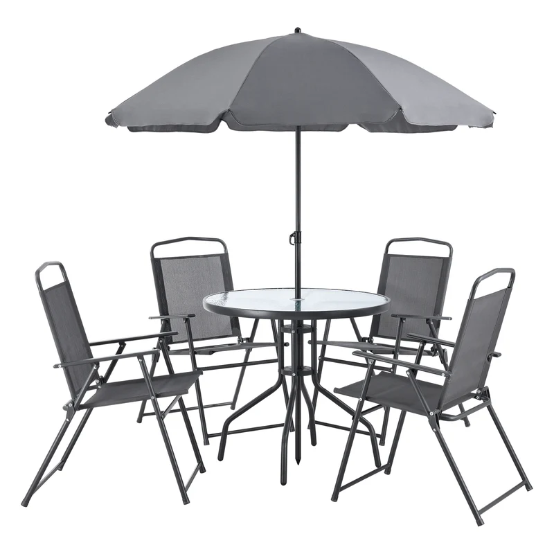 Conjunto de muebles de jardín Milagro Sillas con mesa 4 sillas y sombrilla Negro Gris oscuro en.casa
