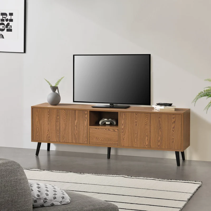 Mueble de TV Hedemora 140 x 30 x 45,5 cm Puertas con Push-Open [en.casa]