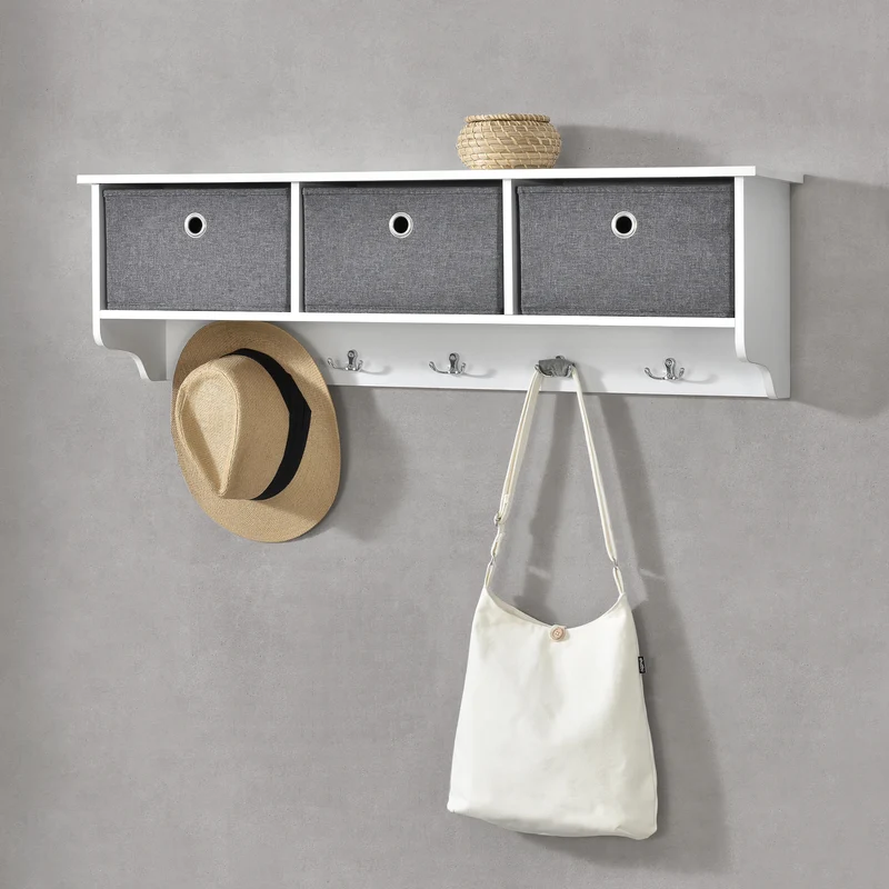 Perchero de pared Horsens con cajas de almacenamiento 100x20x30cm Blanco/Gris en.casa
