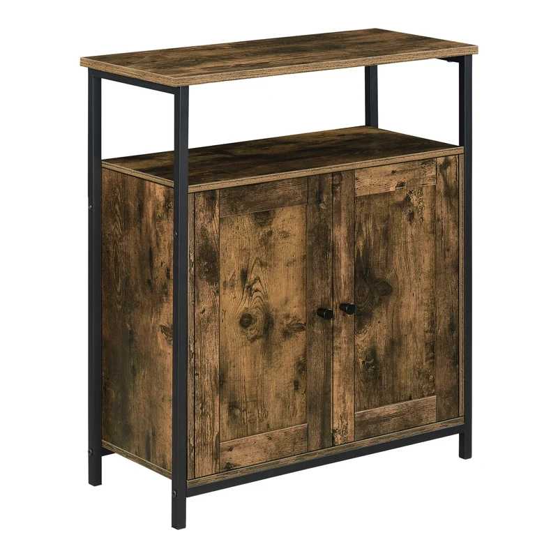 Cómoda Aremark 79 x 60 x 30 cm Tablero de Fibras/ Hierro Mesita de Noche Efecto Madera Tono Oscuro y Negro [en.casa]®.