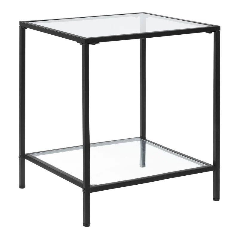 Mesa de Centro Norrtälje con estante vidrio templeado y acero 55 x 45 x 45 cm - Negro [en.casa]