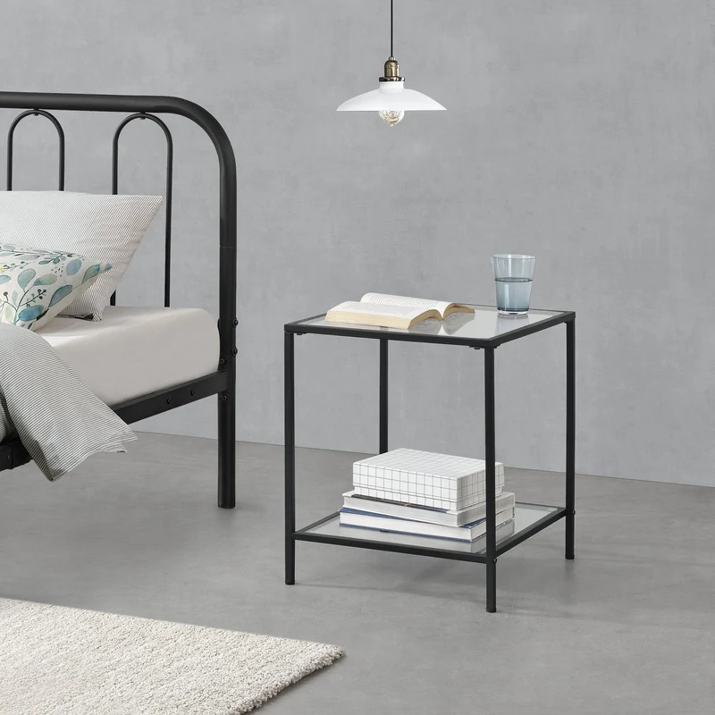 Mesa de Centro Norrtälje con estante vidrio templeado y acero 55 x 45 x 45 cm - Negro [en.casa]