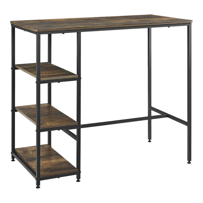 Mesa de Bar con 3 estantes Växjö 100 x 109 x 60 cm Negro y Efecto de Madera Tono Oscuro [en.casa]