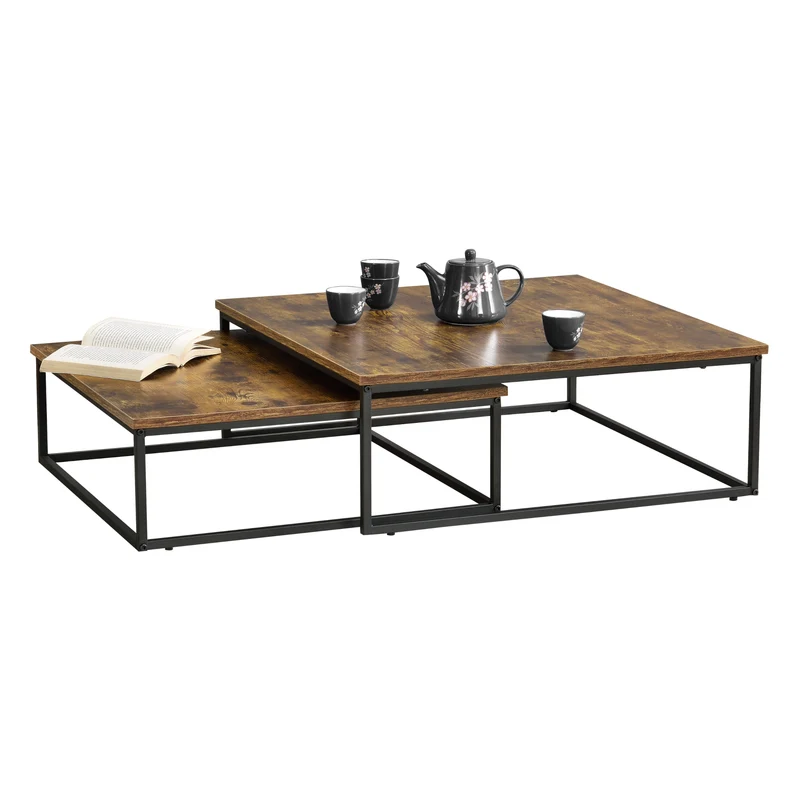Mesas de centro Haninge set de 2 mesas aglomerado y acero - Efecto de madera y negro [en.casa]