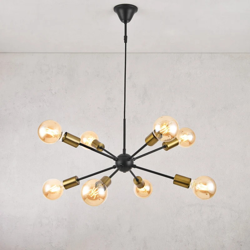 Lámpara colgante Amiens 8 luces E27 Negro / Color latón [lux.pro]