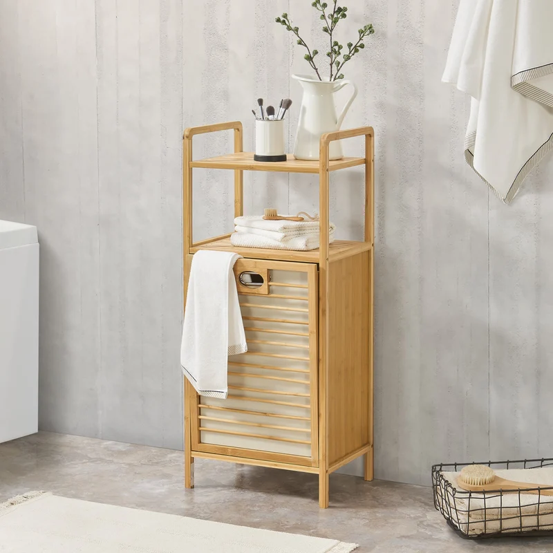 Cesto de Ropa Sucia de Bambú Rendalen 40x30x95 cm [en.casa]®