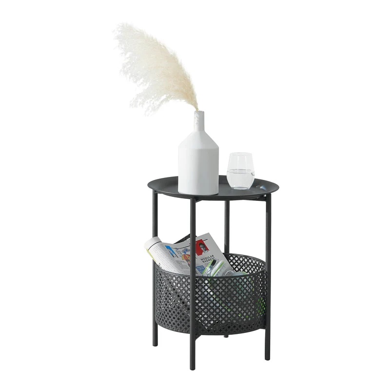 Mesa auxiliar Kruibeke redonda 45 x 35 cm negra [en.casa]