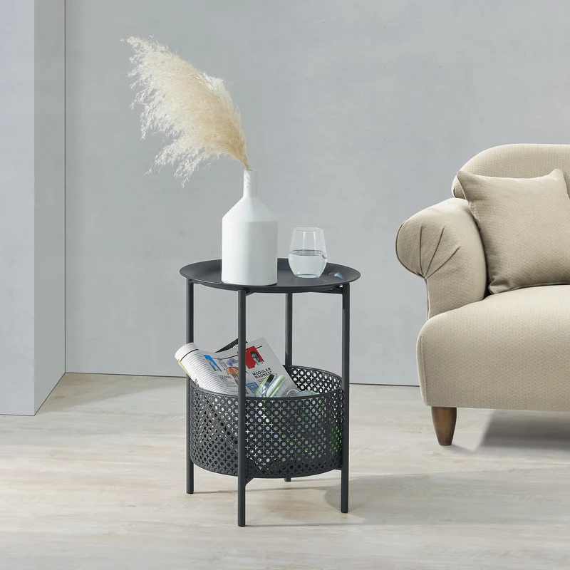Mesa auxiliar Kruibeke redonda 45 x 35 cm negra [en.casa]