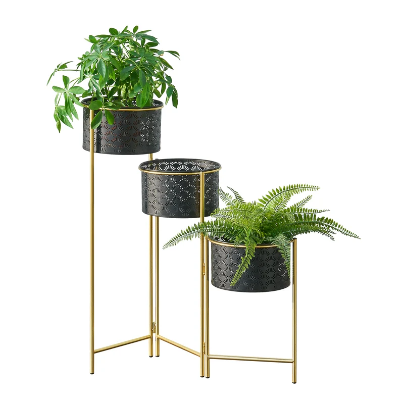 Soporte para flores Kieldrecht 3 piezas color latón negro [en.casa]