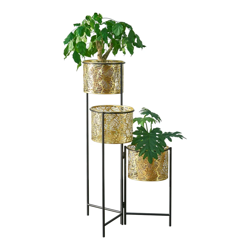 Soporte para flores Verrebroek Negro/Color latón [en.casa]