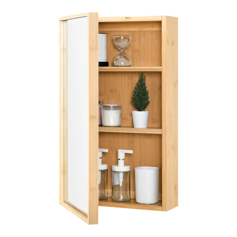 Armario con espejo Ikorfat 60,5 x 35 x 14 cm Bambú natural [en.casa]