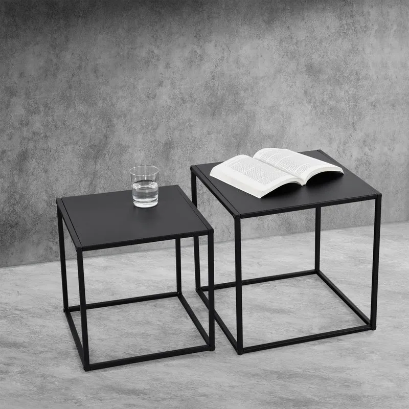 Mesa auxiliar Morsum juego de 2 diseño industrial negro [en.casa]