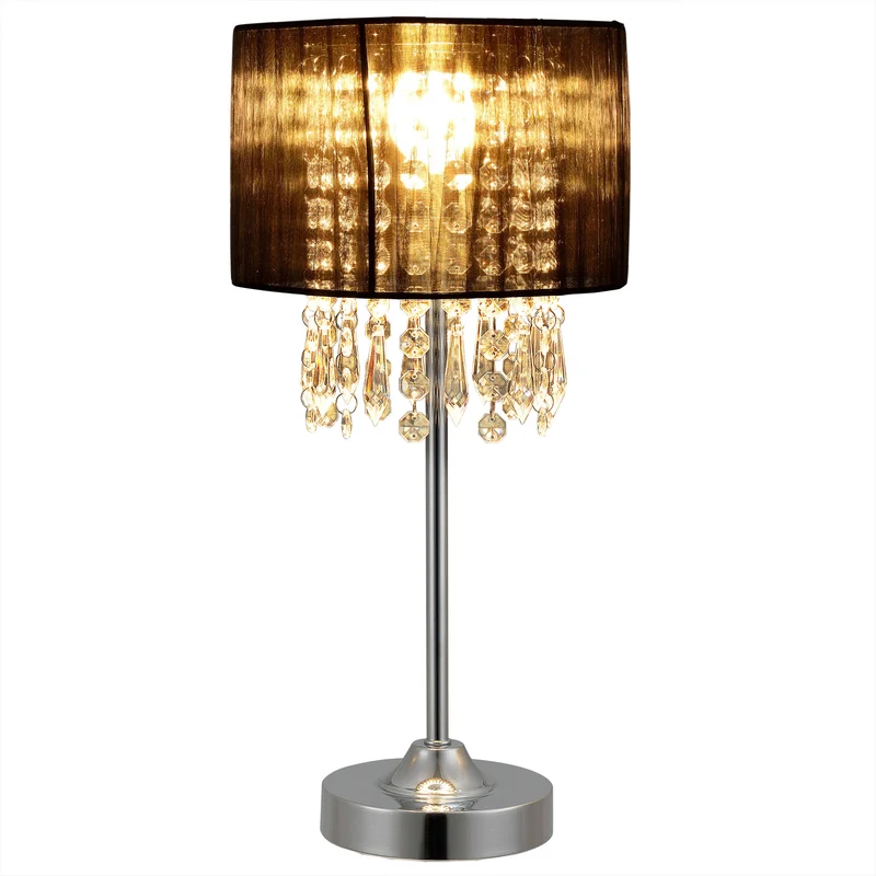 Lámpara de mesa negra [40 cm x Ø20 cm] Lámpara de mesa cristal tela [lux.pro]