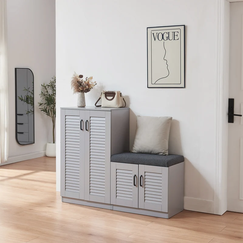 Zapatero Løten con banco 120x36x97 cm Gris [en.casa]