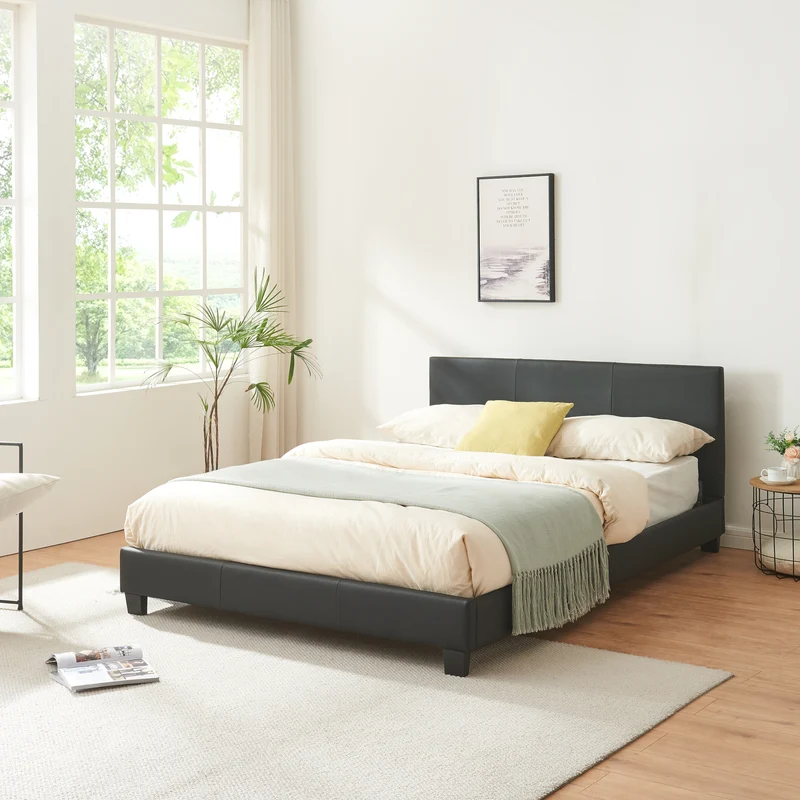 Cama de cuero sintético 140x200 cm Negro Corium