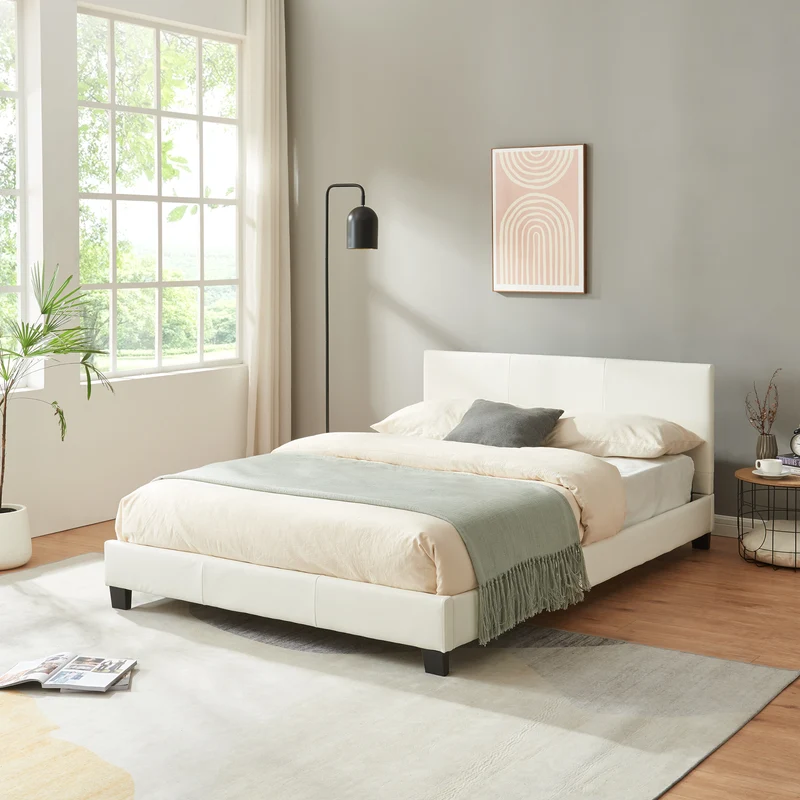 Cama de cuero sintético Albacete 140x200 cm Blanco Corium
