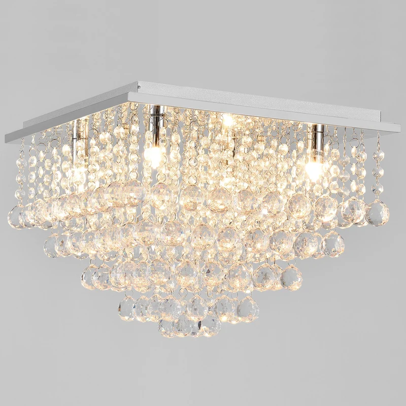 Lámpara de techo de cristal [38x38cm] Lámpara de techo candelabro lámpara de habitación cromo [lux.pro]