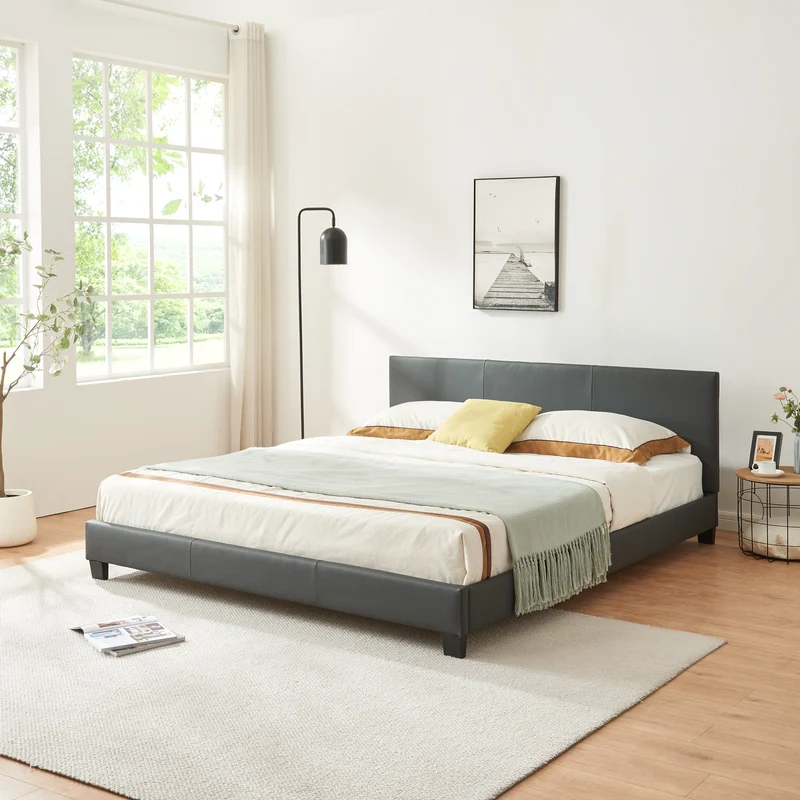Cama de cuero sintético Albacete 180x200cm Gris oscuro Corium