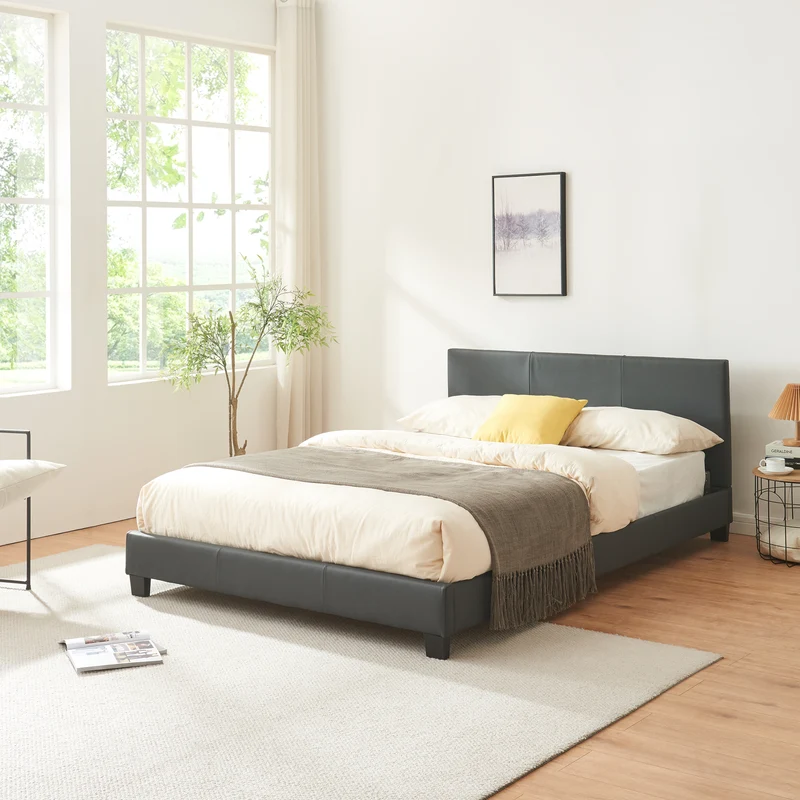 Cama de cuero sintético Albacete 140x200 cm Gris oscuro Corium
