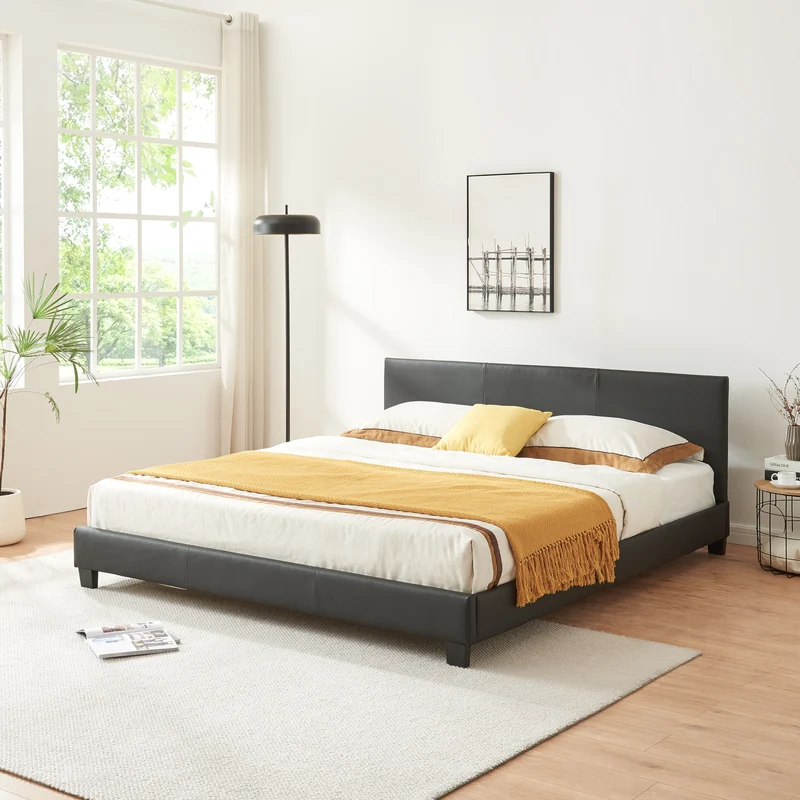 Cama de cuero sintético Albacete 160x200cm Negro Corium