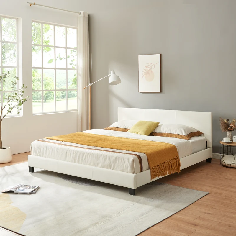 Cama de cuero sintético Albacete 160x200cm Blanco Corium
