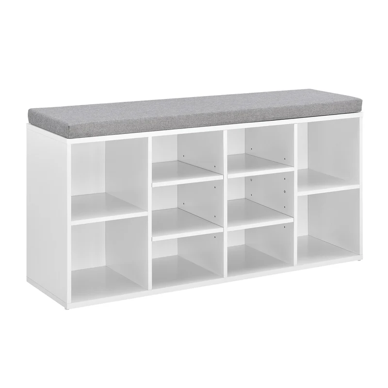 Zapatero Ymir 103x30x48 cm 10 estantes Banco blanco/gris en.casa