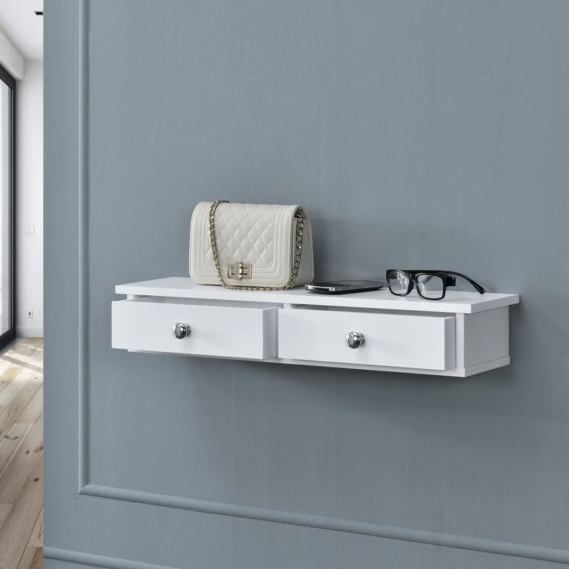 Estantería de pared Geeste 60x15x10 cm con 2 cajones Blanco [en.casa]