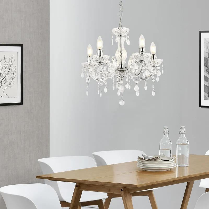 Lámpara de araña Weimar 5x E14 Ø35 x 145 cm Cristal/Blanco lux.pro