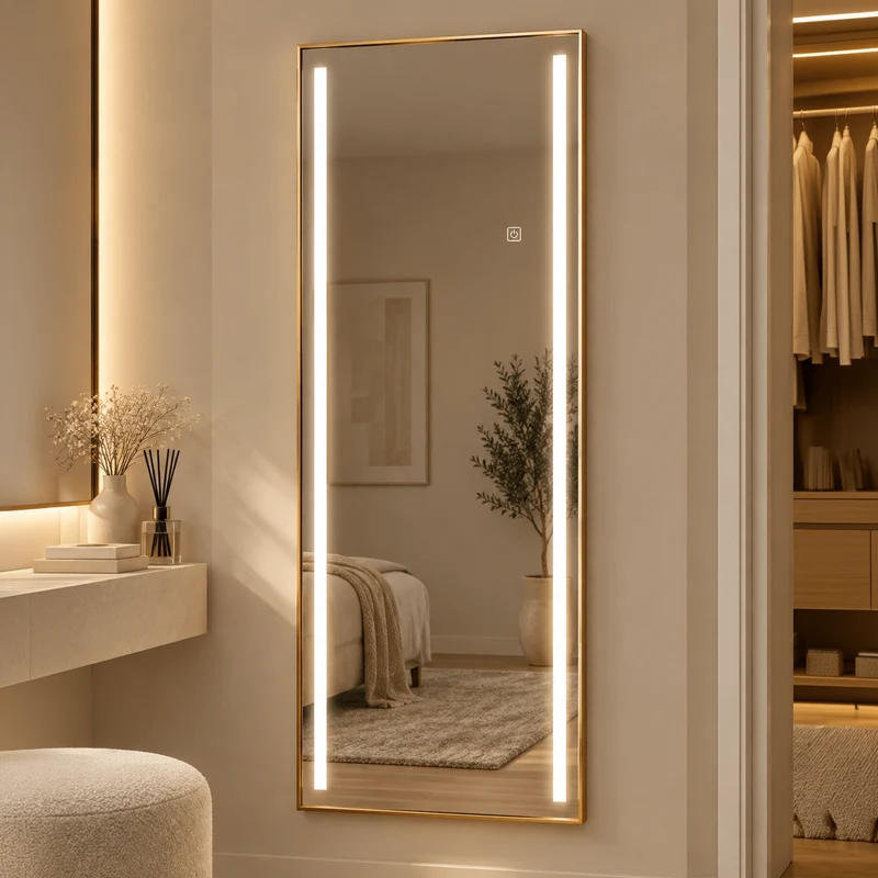 Espelho de Chão em Alumínio Dourado com Led STILO