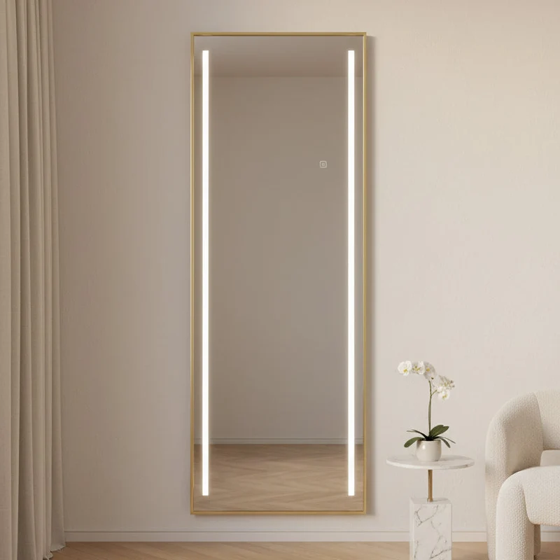 Espelho de Chão em Alumínio Dourado com Led STILO