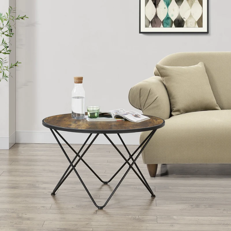 Mesa de centro Goskamark 80x50 cm estructura de acero tono de madera oscura [en.casa]