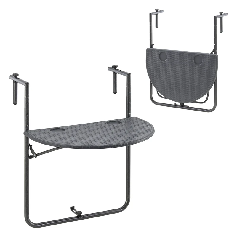 Mesa colgante para balcón Cicala 84x60x64 cm Semicircular Acero Gris oscuro [en.casa]