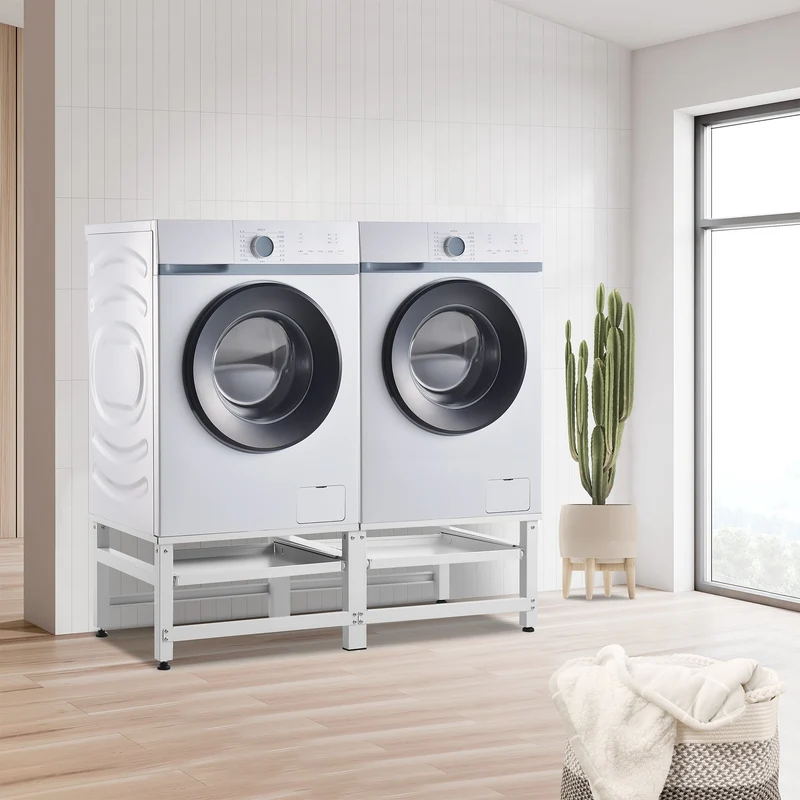 Base para lavadora doble Bothel con estantes 150 kg Blanco [en.casa]