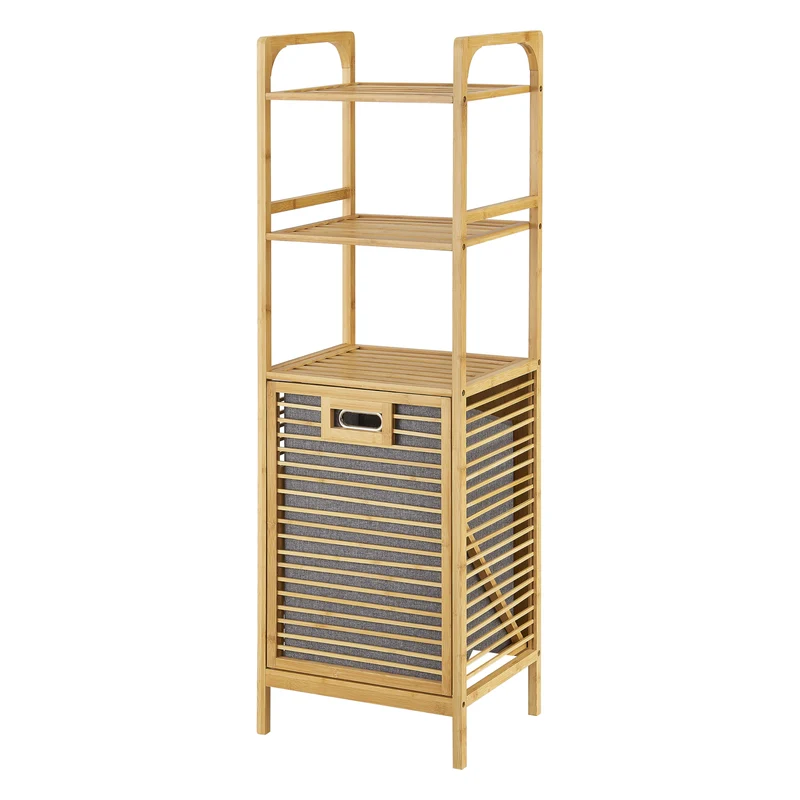 Estantería con cesto para la colada reclinable Tidaholm bambú 118 x 40 x 31 cm gris natural [en.casa]