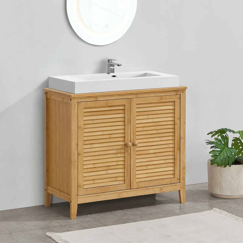 Mueble bajo lavabo Värmdö con 2 puertas bambú 60 x 67 x 30 cm natural [en.casa]