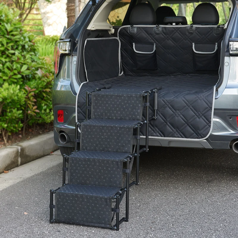 Escalera para perros Colchester plegable hasta 55 kg 101x75x45 cm negro hierro poliéster [en.casa]