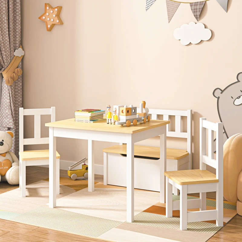 Set de mesa infantil Lousame madera de pino natural / blanco [en.casa]