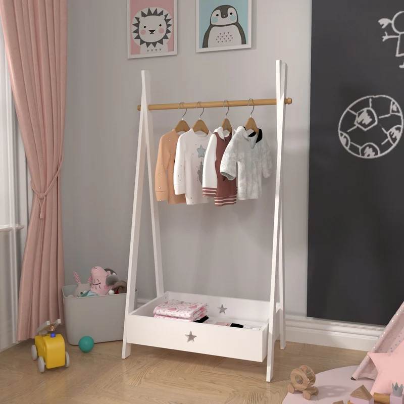 Perchero burro infantil Laxe 126 x 73 x 43 cm bambú MDF natural/blanco [en.casa]