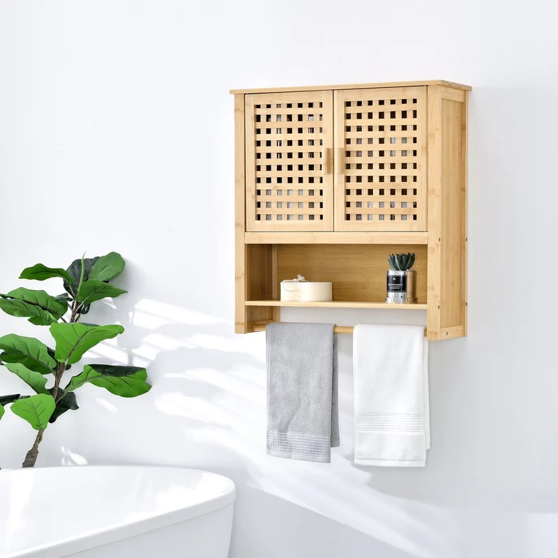 Armario de baño Borlänge Armario colgante Bambú 66 x 62 x 20 cm [en.casa]