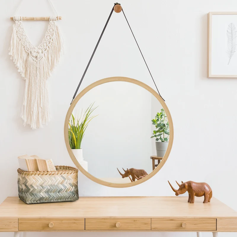 Espejo de pared de bambú Bykle redondo 38 cm [en.casa]