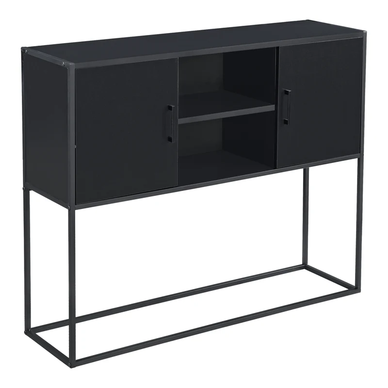 Cómoda Motala con 2-2 compartimientos cerrados y abiertos 90 x 109 x 30 cm negro [en.casa]