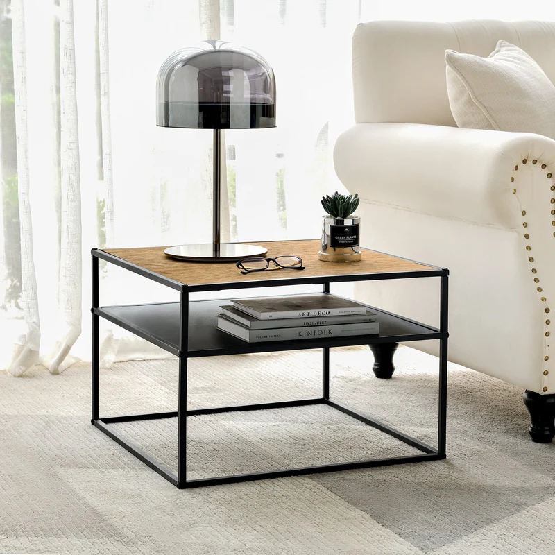 Mesa auxiliar Quinisut 40 x 55 x 55 cm aspecto madera/negro [en.casa]