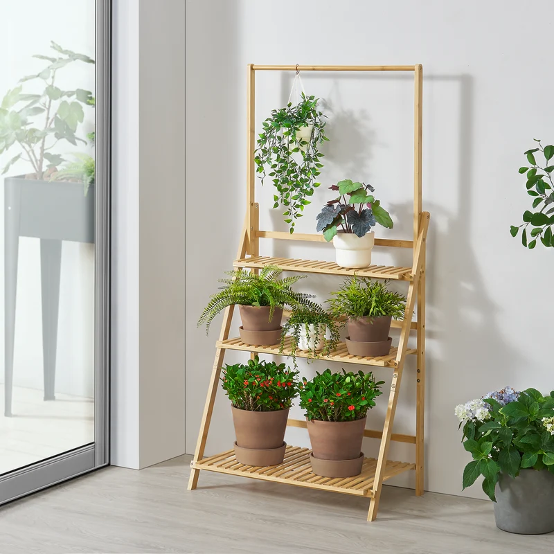 Escalera para plantas Brändö de 3 niveles 144 x 70 x 39,5 cm Bambú [en.casa]
